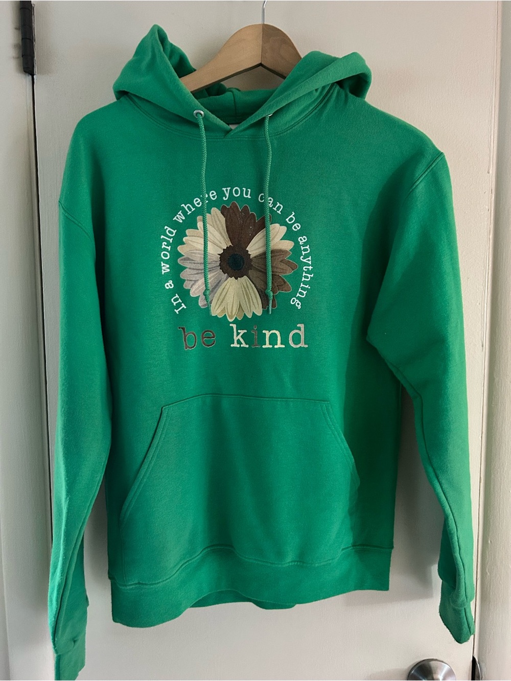 Jerzees Green "Be Kind" Floral Hoodie
